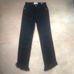 NWOT Frame Denim Le High Straight 24 Byxbee Fringe Hem Lyocell Cotton Dark Wash